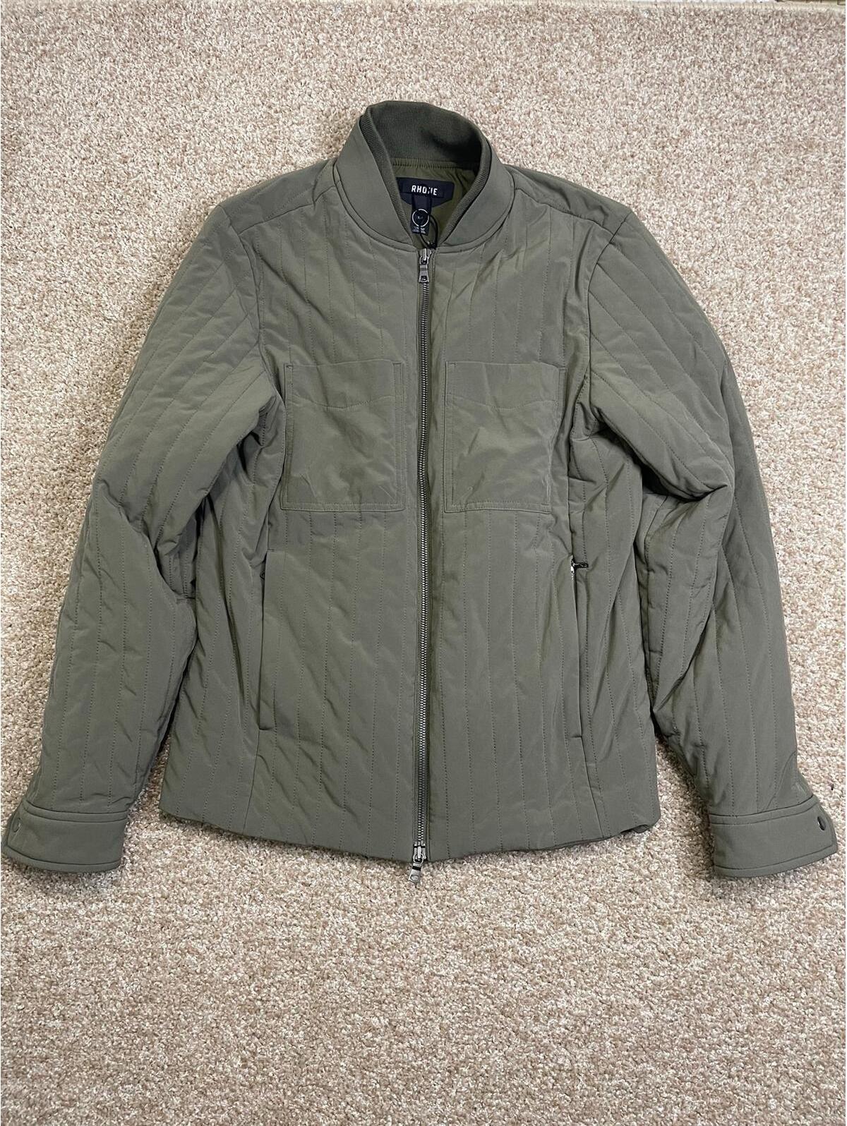Rhone Men's Insulated Active Quilted Jacket Pockets Stretch Fleece Green Small